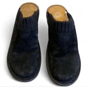 UGG Gael Black Suede Knit Clogs Sz 8